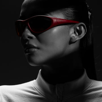 women wearing Mercurial burgundy sunglasses